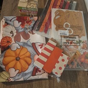 Fall Lot-Autumn Pumpkin Gnome Kitchen curtain, Wooden Decor, Table Runner Ect
